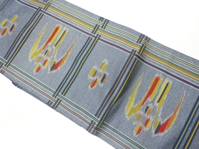 格子に絣模様織出し名古屋帯